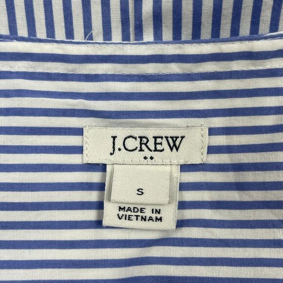 J. Crew Women's Dress Small Blue Striped Tie Waist Poplin V Neck Long Sleeve - Picture 9 of 10